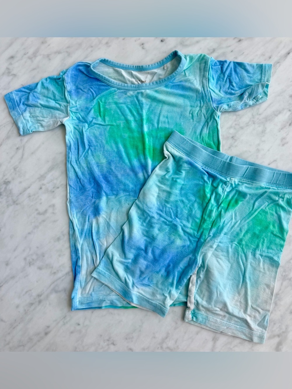 Little Sleepies Blue & Green Tie-Dye Watercolors Short Sleeve Pajama Set